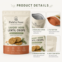 Emballage Doypack refermable personnalisé avec fermeture éclair, finition mate, qualité alimentaire, pour chips de lentilles savoureuses, sachet stand-up