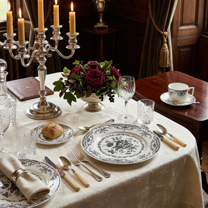 Service de table vintage noir à motifs floraux en céramique, vaisselle de luxe en porcelaine fine pour mariage et réceptions, assiettes, bol à soupe, tasse à thé et soucoupe - Product Image 5