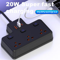 Multiprise thaïlandaise 16A de haute qualité avec protection contre les surtensions, 3 prises CA, ports USB et interrupteurs indépendants pour usage domestique