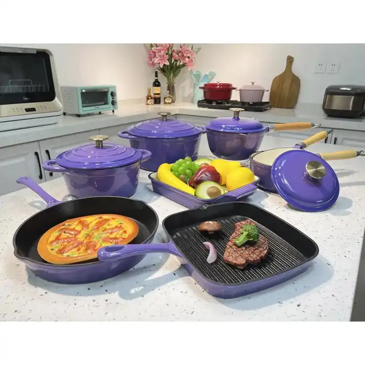 Luxury Cast Iron Enamel Cookware Set Non Stick Camping Cooking Pot