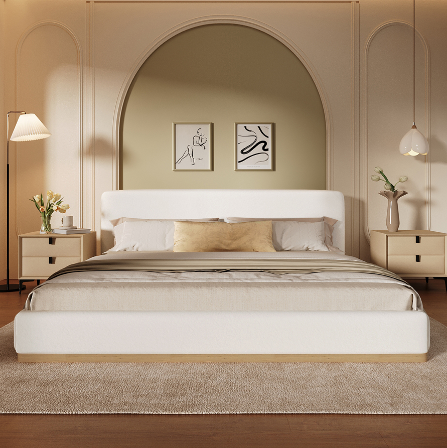 White + Wood+Fabric + King