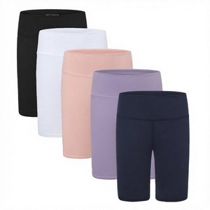 Shorts de yoga sans couture taille haute personnalisés, couleur unie, en Spandex et Nylon, pour femmes, fitness, course à pied, sportswear, lot de cinq - Product Image 4