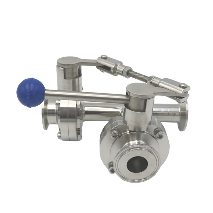 Sanitary Manual Linkage TC 3 way Butterfly Valve with Link Hinged Hand Level