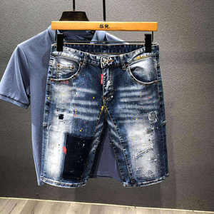Shorts en jean bleu pour hommes, nouvelle collection été 2025, haute qualité, coupe droite amincissante, style urbain nostalgique, vente en gros - Product Image 6