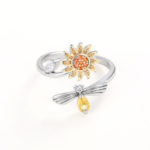 Adjustable <b>Bee</b> Flower Open Ring for Women Trendy Elegant Fashion Finger <b>Jewelry</b> - Product Image 1