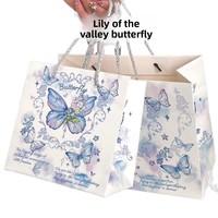 Sac fourre-tout de luxe motif papillon et muguet, style Instagram, motif dessin animé, épaissi, grande capacité, sac en carton blanc offset