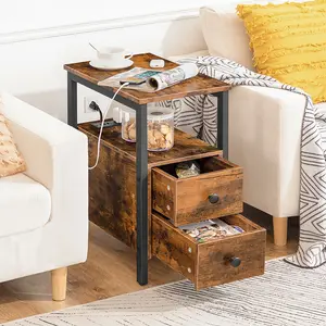 Vente en gros de table de chevet rustique en bois et métal table de chevet étroite avec station de charge pour le salon et la chambre à coucher