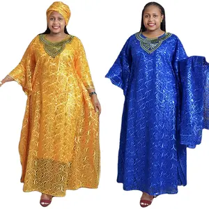 ZIYA A05S44 African Embroidery 3 Pieces Set With Inner And Hijab Ladies Dress For Church