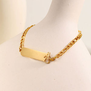 Custom Engraved <b>Gold</b> Plated Stainless Steel Guardian Angel Bar <b>Bracelet</b> for <b>Kids</b> Children Jewelry Figaro Chain <b>Bracelet</b> - Product Image 2