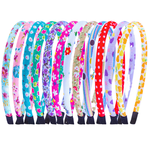 12 Pezzi Fascia Elastica per Capelli da Bambina 10mm in Cotone a Righe Multicolore Elegante per Matrimonio - Product Image 1