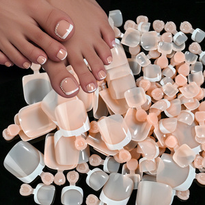 216 pièces/lot, <span class=keywords><strong>faux</strong></span> ongles carrés courts à bord <span class=keywords><strong>blanc</strong></span> français, 9 couleurs mélangées, style rétro simple, pour pédicure et manucure - Product Image 1