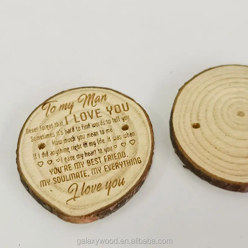 wholesale engraved logo Craft Natural thin Wood Slices for Christmas Wedding Ornament
