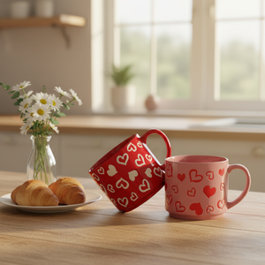 Tasses à café en céramique au design Saint-Valentin, grande capacité, sérigraphiées, en porcelaine, cadeaux d'affaires pour couple, réutilisables, sans danger pour les aliments - Product Image 2