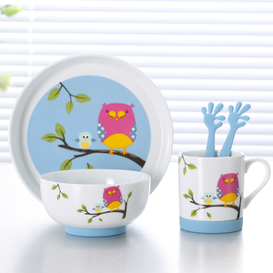 Vente en gros de nouveaux ensembles de vaisselle pour la maison, assiettes <span class=keywords><strong>et</strong></span> bols, motifs mignons, ensembles de vaisselle en céramique pour bébé - Product Image 2