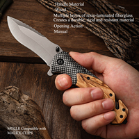 Couteau pliant d'extérieur avec manche en bois, fourni par l'usine, pour le camping, la randonnée, l'EDC, avec brise-vitre pour la défense personnelle
