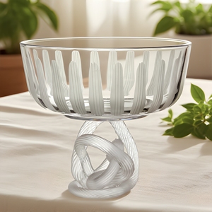 Tazón de Vidrio Transparente con Base de Nudos, Diseño Bohemio Tallado a Mano, Vajilla para Cocina, para Servir Comida en Fiestas - Product Image 3