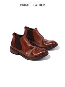Bottes <span class=keywords><strong>Chelsea</strong></span> courtes d'hiver en cuir de cheval de style britannique, à enfiler, pour hommes, en cuir véritable, fabriquées à la main, chaussures vintage - Product Image 2