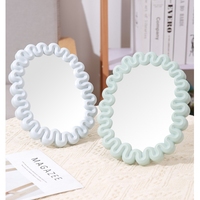 Miroir de table ovale à bord ondulé, miroir de maquillage en plastique princesse, double face rotatif, miroir de maquillage de bureau