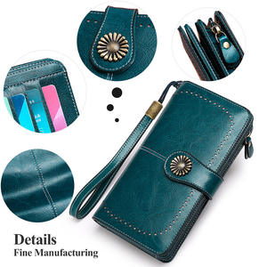 Vintage <b>RFID</b> <b>Blocking</b> Waterproof Women's Long <b>Wallet</b> Large Capacity Microfiber Leather Zipper Polyester Credit Card Holder - Product Image 2