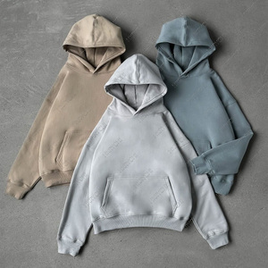 Venta al por mayor personalizado de los hombres de peso pesado de invierno Streetwear de doble capa Crop Hoodie Boxy algodón polar bordado impermeable - Product Image 3