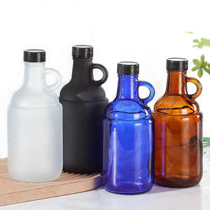 Botella de Vidrio Vacía para Vino, Color Negro, Azul, Ámbar, Esmerilado, Estilo California, 1000 ml, Jarra de Vidrio para Elaboración Casera de Alcohol, Vino de Cereza, con Asa - Product Image 1