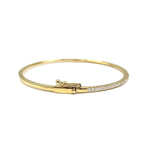 <b>Solid</b> 18k Yellow <b>Gold</b> Natural Genuine Diamond Thin Stackable <b>Bangle</b> Round Brilliant Cut Pave Setting Everyday Fine Jewelry - Product Image 3