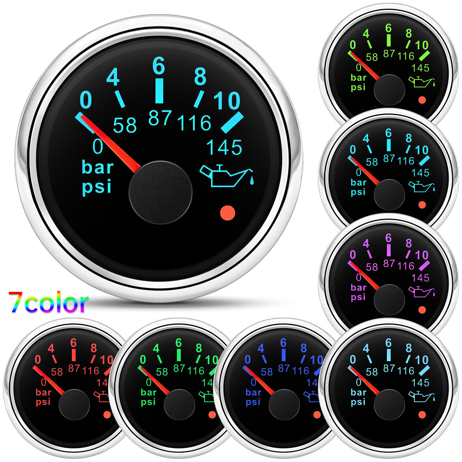RYSJM 6 Gauge Set – 85mm GPS Speedometer (80mph), Tach, 52mm Fuel, Oil Pressure, Temp, Volt – 7-Color Backlight - View #5