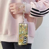 Untuk Z Fold3 4 5 6 Glitter Flash berlian Butte Rfly dengan rantai casing ponsel untuk Samsung Z Flip 4 5 6 pengiriman gratis untuk iphone 16