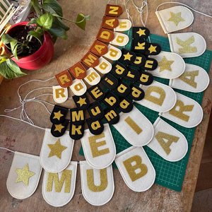Pafu Islamic Banner Decoration Gold Glitter <strong>Personalised</strong> Bunting Felt Garland Ramadan <strong>Eid</strong> Mubarak Banner - Product Image 2