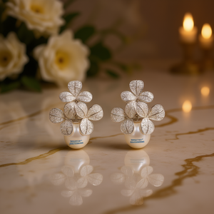 Orecchini a perno Mikimoto con fiore in oro bianco 18K, perle coltivate AAA, montatura a pavé, gioielli di lusso da donna per matrimonio - Product Image 2