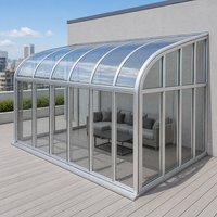Véranda télescopique rétractable en verre, murale, avec structure en aluminium et toit arqué, pour balcon ou terrasse