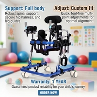 Déambulateur léger et réglable pour enfants atteints de paralysie cérébrale, 120 cm, certifié CE, capacité 30-35 kg, aide à la mobilité pédiatrique, sûr et stable