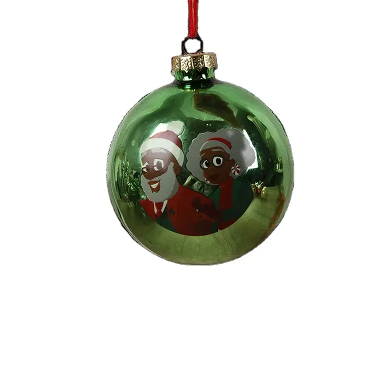 Wholesale 8cm Green Glass Ball Christmas Decoration With Santa Pattern