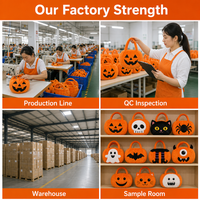 Seau à bonbons en tissu peluche imprimé citrouille d'Halloween, avec poignée ouverte, sacs de rangement pour bonbons, décoration de fête