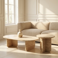 Table basse en marbre crème français créative pour salon, style petite maison, en pierre naturelle de grotte