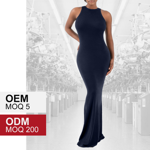 SK1239 abito da donna Sexy senza maniche a girocollo alto elastico traspirante abito lungo da allenamento - Product Image 4