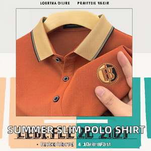 Camisa de Golf de Verano 2024 para Hombre, Tejido Sólido, Corte Entallado, Bordado con Diamantes, Solapa de Tela, Secado Rápido - Product Image 2