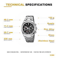 Montre de sport et d'affaires de luxe personnalisée SKMEI 2380, bracelet en acier inoxydable, cadran analogique à quartz, fonction étanche, bracelet tendance