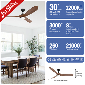 1stshine Led Ventilador de techo Big 60 pulgadas DC Motor de cobre Madera maciza Control remoto Ventilador de techo con luz - Product Image 3