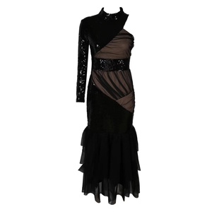 Delle donne Sexy Manica Lunga One-Spalla Vestito Da Partito <span class=keywords><strong>Nero</strong></span> Peplo Abiti Da Sera Con Paillettes - Product Image 3