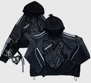 6841/FANMAJIALIE Felpa Oversize alla Moda <span class=keywords><strong>con</strong></span> Mezza Zip, Stampa Grafica sul Retro e Dettagli a Contrasto, Abbigliamento Casual Streetwear per Uso Quotidiano - Product Image 4