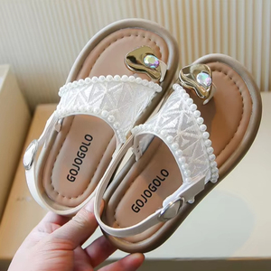 Sandales pour filles, antidérapantes, à semelle souple, style princesse, avec perles, chaussures d'été pour la plage, sandales plates, plage - Product Image 2