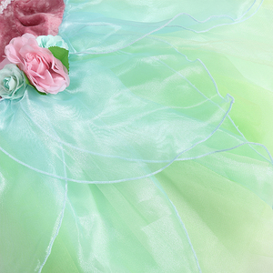 Ensemble de costume de fée rose et vert pour enfants, corsage en velours, jupe en tulle avec ailes, bandeau, service OEM ODM, conception gratuite, approvisionnement en gros - Product Image 4
