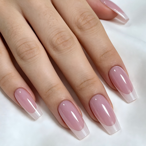 Uñas Postizas al por Mayor con Etiqueta Privada Personalizada, Estilo Coffin con Punta Francesa, Color Rosa Lechoso, Acabado Brillante - Product Image 2