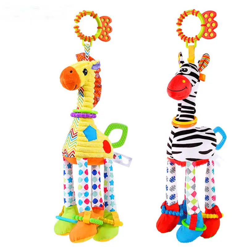 Cartoon Colorful Giraffe Wind Chimes Hanging Rattles Toy Stuffed Rattle for Baby Pram Stroller WindChimes Plush Rattle