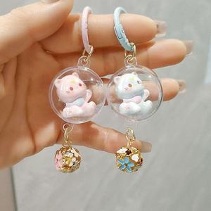 Llavero con Figura de Gato <span class=keywords><strong>en</strong></span> Miniatura, <span class=keywords><strong>en</strong></span> Caja Esférica Transparente con Campana con Diseño Floral y Anillo de Clip Pintado, Colgante de Gato a la Moda - Product Image 5