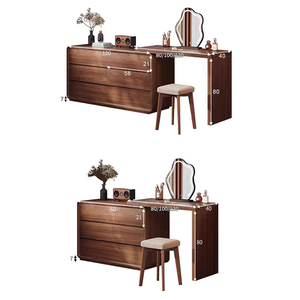 <span class=keywords><strong>Commode</strong></span> en bois massif intégrée, meuble de rangement contemporain pour chambre à coucher, table de maquillage, bureau d'ordinateur, bureau avec éclairage LED - Product Image 6