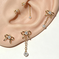 Perhiasan Tindik Tubuh Titanium Zircon Center Bow Tie Stud 16G Helix Labret Berulir Internal Cincin Hidung Kupu-kupu untuk Wanita