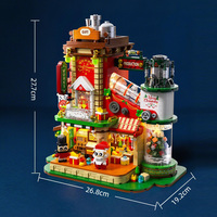 Kit de briques de construction d'usine en gros pour cadeaux de Noël, avec lumière LED, atelier du Père Noël, décoration de maison de Noël DIY, jouet cadeau