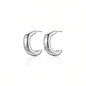 Amy Amy C Shape Huggie Earrings <b>Silver</b> Plated Women Fashion Jewelry Gift Trendy <b>Studs</b> PE0291 - Product Image 3